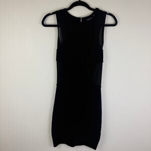 French Connection Womens Sleeveless Bodycon Sheath Mesh Round Neck Black Dress 0